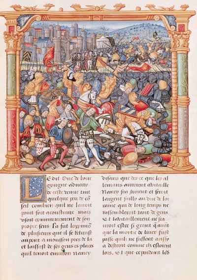 Ms 18 fol.150r 1477年のナンシーの戦い、フィリップドコミネスメモワール 作： French School