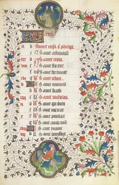 5月19日：15世紀初頭の 『Book of Hours』からのジェミニと狩猟男 作： French School