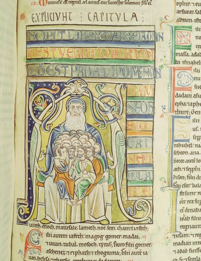 Ms 1 f.256歴史的な手紙A Souvigny Bibleからアブラハムの懐の世代を描いたもの 作： French School