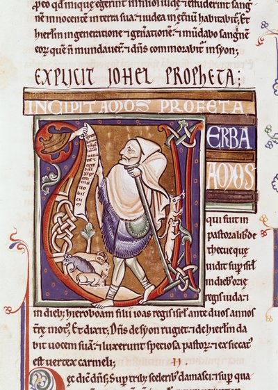 Ms 1 fol.194vスヴィニー聖書の、アモスを描いた歴史的な初期V 作： French School