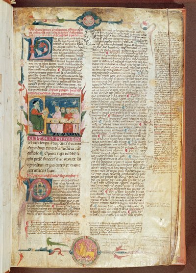 Ms. 2046 fol。 1指導シーン、ヒッポクラテスの格言の最初のページ、ガレンのコメント付き 作： French School