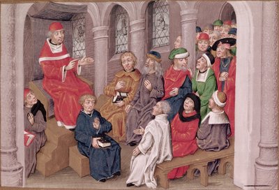 Ms 230 fol.25 Jean de Gerson（1363-1429）は、パリの聖バーナード教会で夕食後にパッションを説教しました。 作： French School