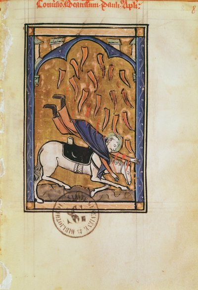 Ms 2689 fol.8r聖エリザベスドジェンリス修道院の詩篇からの聖パウロの回心 作： French School
