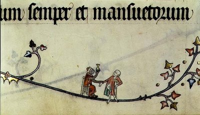 Ms 298 f.25 メッツ司教レイモン・バーのために書かれたメッツ教書から「猿が人間を医者にする」。 作： French School