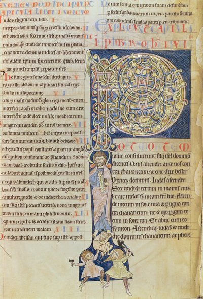 Ms 2 fol.3v t.1歴史的イニシャル「P」、サンアンドレ修道院の聖書から 作： French School