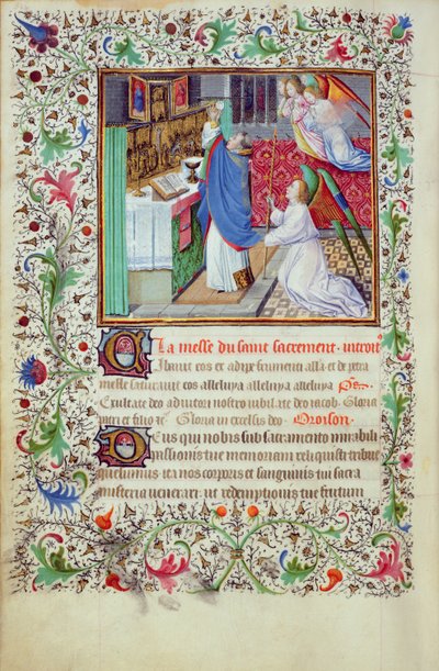 Ms 3-1954、f.193v：1370年以降、ブルゴーニュ公フィリップザボルドのために作成された時間の本からのミニチュアである聖体の準備 作： French School