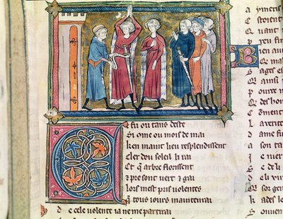 Ms 3142 fol。179騎士の武装、Recueil de Poesies Francaises、c。1280-90 作： French School