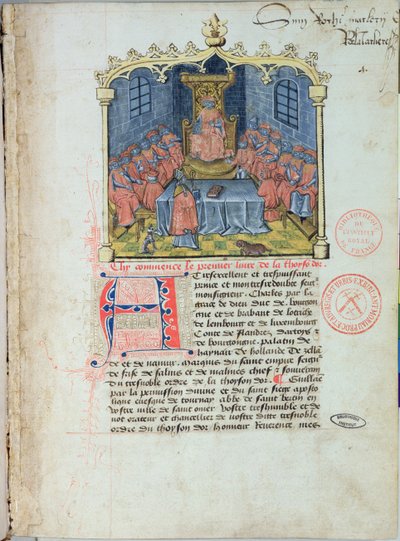 Ms 363 Charles the Bold（1433-77）ブルゴーニュ公爵と黄金の羊毛騎士団の騎士、15世紀半ばのギヨームフィラスト作「黄金の羊毛の歴史」より（1も参照） 作： French School