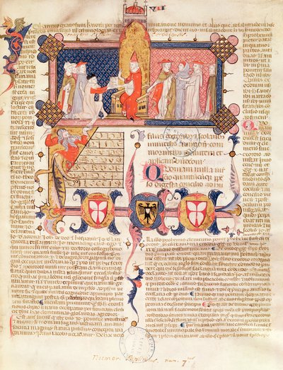 Ms 371 f.1 Jean Andreが教皇クレマン5世に作品を発表（c.1260-1314） 作： French School