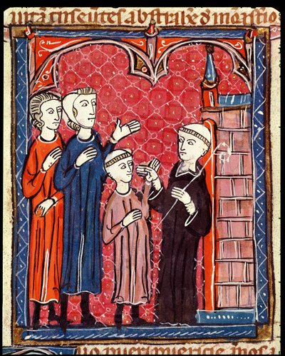 Ms 372 f.53r Decrets de Gratienから両親が修道院に連れてきた子供 作： French School