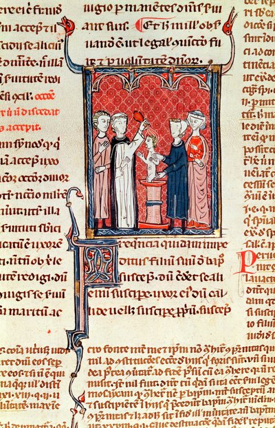 Ms 372 fol.161 Decrets de Gratienの洗礼シーン 作： French School