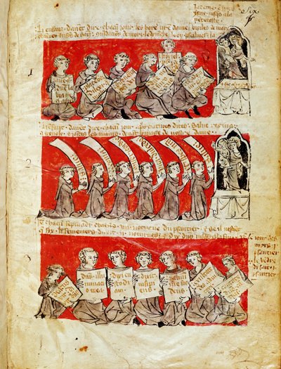 Ms 406 fol.6フバント大学の法令、1387年からの、フバント大学またはパリの聖母マリア大学の学生の生活の場面 作： French School