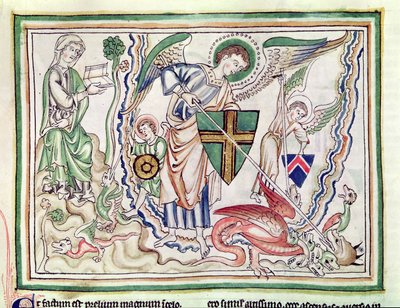 Ms 422 fol.47v聖ミカエルが黙示録からドラゴンを殺した 作： French School
