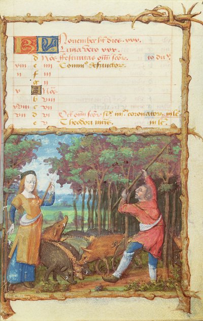 Ms 438 11月の月：時間の書からのドングリの収集、1490 作： French School