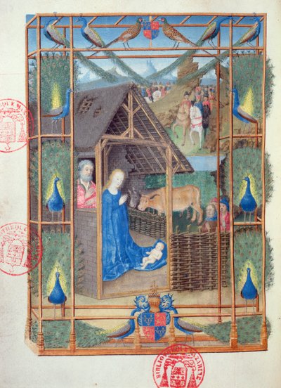 Ms 473孔雀のキリスト降誕、シャルルドフランスの彫刻、1466-69年 作： French School