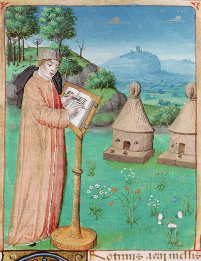 Ms 493 fol.45 Virgil（70-19BC）は、The GeorgicsのVirgil著、Serviusの解説付き、1469年、 『蜂の生活』を執筆 作： French School