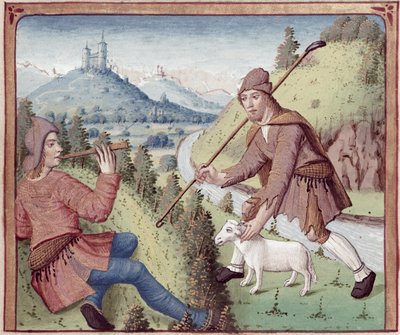 Ms 498 f.3v TityrusがMeliboeusに出会います。 作： French School