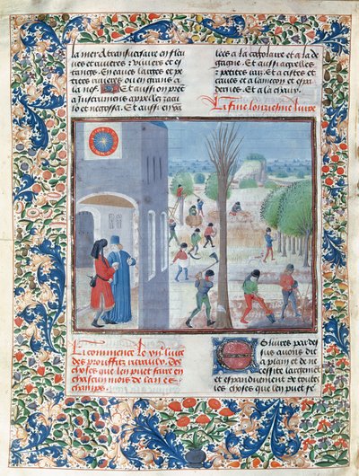 Ms 5064 f.299v 1年の各月の職業、Pietro de Crescenzi（1230-132021）によるLe Livre des Prouffitz Champestresのイラスト 作： French School
