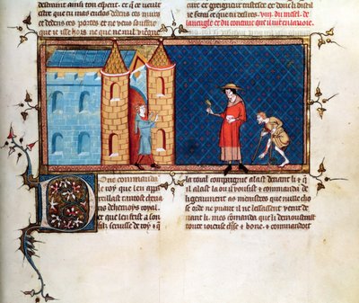 Ms 5080 fol.373r Vincent de BeauvaisによるLe Miroir Historialからの懇願する2人のハンセン病者 作： French School