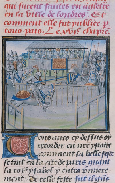 Ms 5190 f.88 Froissarts Chroniclesのロンドンのトーナメント：ジャスティング 作： French School