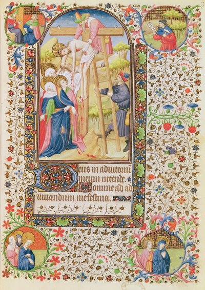 Ms 547 fol.32ポワティエの女性が使用した時間の書からの十字架からの降下 作： French School