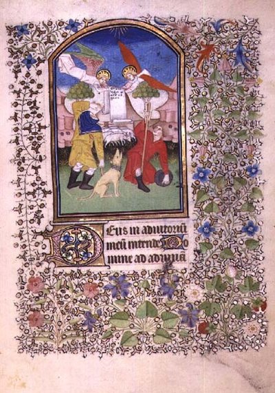 Ms 69 f.52r 羊飼いたちに現れた2人の天使（ベサンコン時祷書より） 作： French School