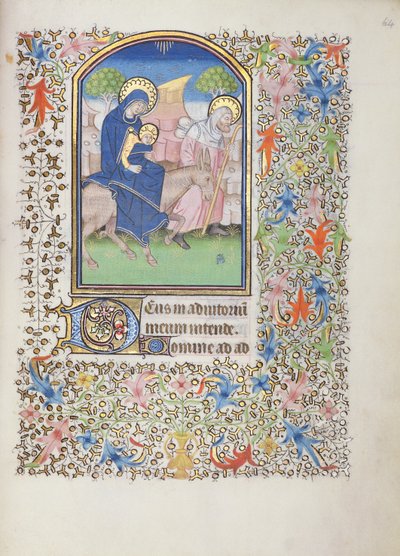 Ms 69 f.64rブザンソン時間帳からの聖家族の飛行 作： French School