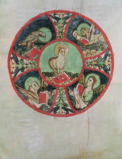 Ms. 69 fol.138v伝道者のシンボルに囲まれた神の小羊 作： French School