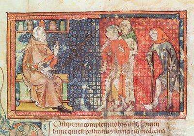 Ms 89 Ter fol.95 Abul Qasim Kalaf ibn al-Abbas al Zahrawi（Albucasis）の論文から医師に提示された病人と身体障害者 作： French School