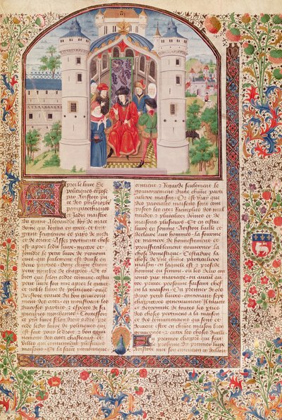 Ms 927 Fol.426アリストテレスによる倫理、政治、経済学による経済学のプレゼンテーション（紀元前384〜322年）（詳細は165171も参照） 作： French School