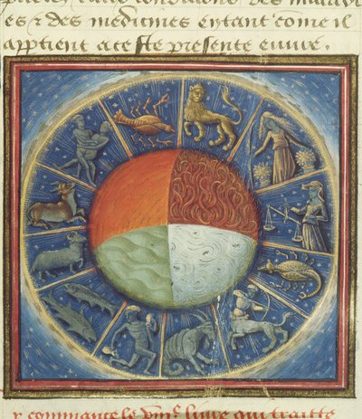 Ms Fr 135 Fol.285地球の4つの要素、黄道帯の12の兆候、Barthelemy lAnglaisによるDes Proprietez des Choses、1445-50 作： French School