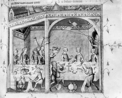 Ms Fr 1584ミュージシャン、バンケットでおもてなし、1370年頃（原稿） 作： French School