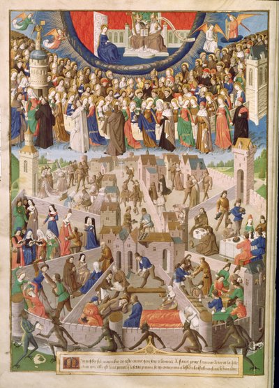 Ms Fr 18 Fol.3v神の都、ラウル・ド・プレスルの聖オーガスティンの作品の翻訳、c.1469-73 作： French School