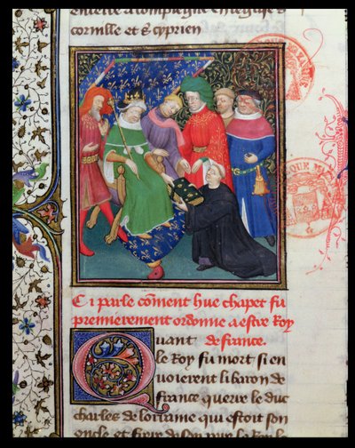 Ms Fr 2029 fol.30v。 Hugues I Capet（941-996）、the King with a Hat 作： French School