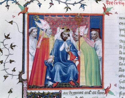 Fr. 2608-335vフィリップ3世の戴冠式（1245-85）、Grandes Chroniques de France、1400年頃 作： French School