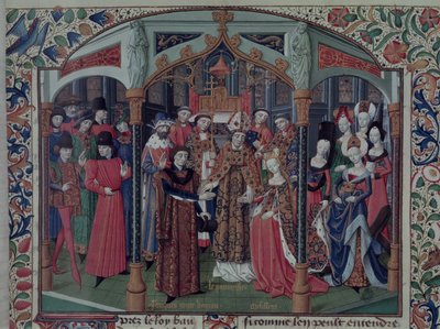 Mr Fr 2629 fol.167エルサレムのMelisande女王（1109-60）、アンジューのフルク5世と結婚（1092-1143）、タイヤのウィリアム（c.1130-85）によるエルサレムの歴史家から 作： French School