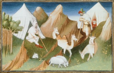 Ms.Fr.2810 「群れを連れたカラチャールの遊牧民」マルコ・ポーロとルスティケロの「世界の不思議の書」からの細密画、1410-12年頃（ヴェラムにテンペラ画 作： French School