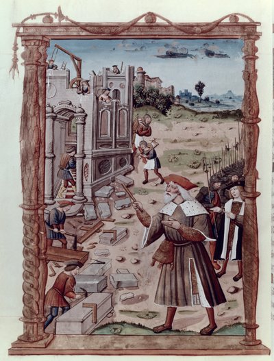 Ms Fr 2820 fol.115vシャルルマーニュ（742-814）ギョームクレタン（1460-1525）によるRecueil Sommaire des Chroniques Francaisesによるエクスラシャペルの建設を指揮 作： French School