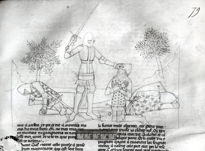 Ms Fr 343 f.79ランスロットデュラックの戦場で騎士を武装させる 作： French School