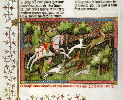 Ms Fr 616 fol。77 Stag Hunting、Livre de la Chasse、Gaston Phebus de Foix（1331-91） 作： French School