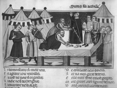 Ms Fr 782 f.16ロマン・ド・トロイからの騎士の武装、13〜14世紀 作： French School