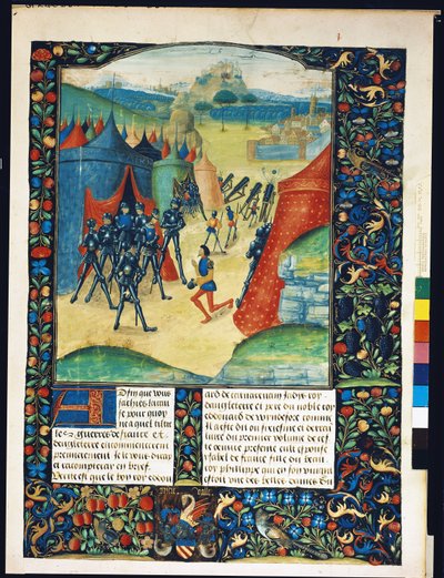 Ms Fr 87 Fol。1ジャン・バタード・ド・ワヴリン作、Anciennes Chroniques dAngleterreのエドワード4世のキャンプ、c.1470-80 作： French School