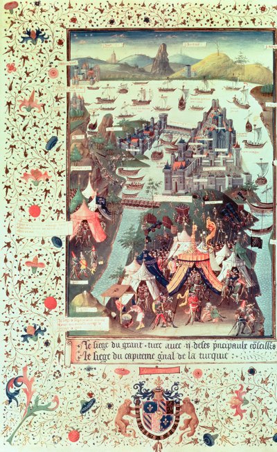 Ms Fr 9087 f.207v 1453年のコンスタンティノープル包囲戦、ベルトランドンデラブロキエール作のルヴォヤージュドゥトレマー作、c.1450-75 作： French School