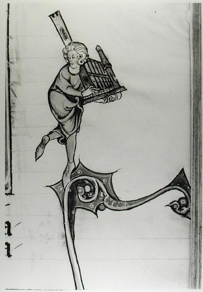 Ms Fr 95 fol.273オルガンを演奏するミュージシャン、lHistoire de Merlin、c.1280-90 作： French School