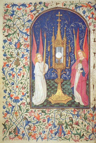 Ms Gen 288 f.38v The Holy Sacrament and two angels、c.1460 作： French School