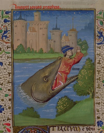 Ms H 7 f.111rヨナとクジラ、ジャンXXIIの聖書から 作： French School