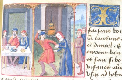 Ms Hunter 252 f.193r食事、Les Cent Nouvelles Nouvelles、1462 作： French School