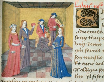 Ms Hunter 252 f.19r音楽と求愛、Les Cent Nouvelles Nouvelles、1462 作： French School