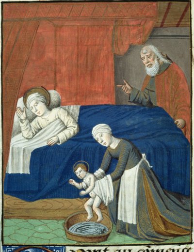 Ms Hunter 36 f.10vザクセンのルドルフによるヴィータクリスティの祝せられた聖母マリアの生誕、c.1300-7778 作： French School