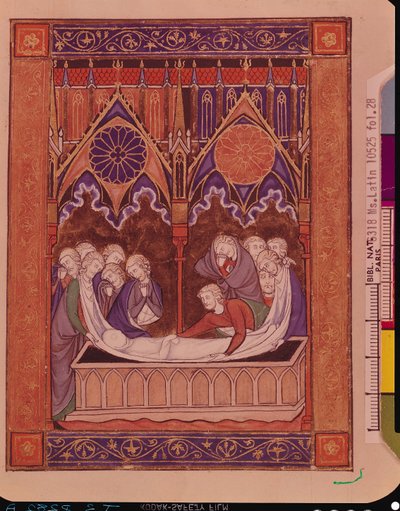 Ms Lat 10525 Fol.28セントルイスの詩篇からのカナンのジェイコブの埋葬、c.1258-70 作： French School